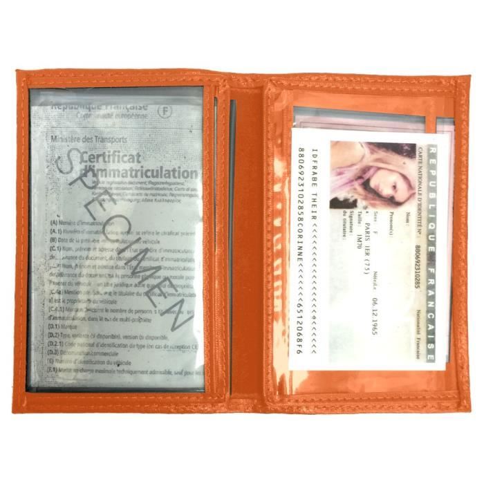 Etui carte grise cuir, permis conduire voiture, identité