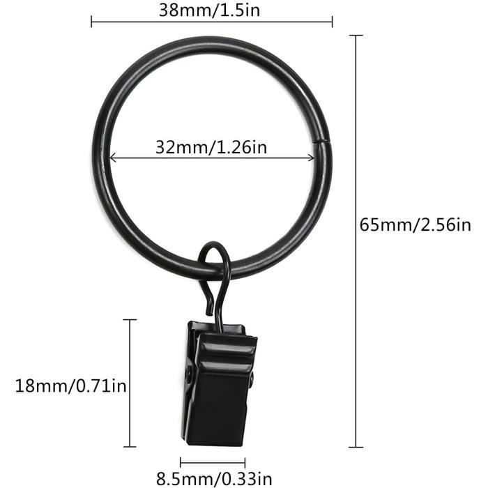 Mardatt Lot de 40 anneaux de rideau avec œillets, 3 cm de diamètre