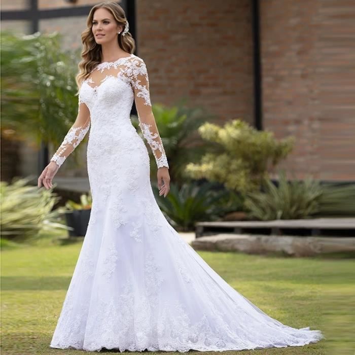 Robe de mariée manche longue dentelle new arrivals