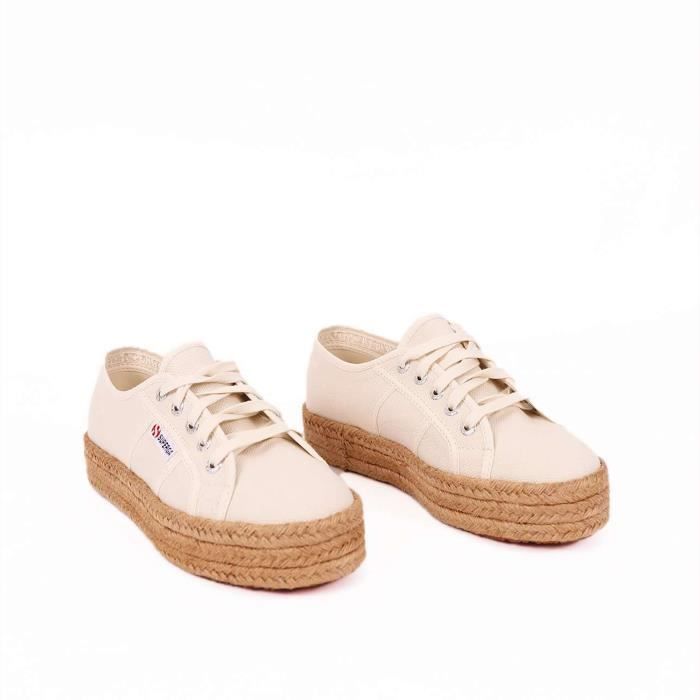 Baskets Superga Femme Beige Lacets Compens Beige