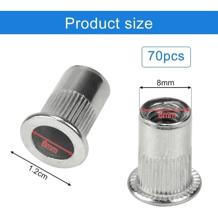 CAREDGO 70 PCS Écrou à Rivet M6 Tête Plate Ecrou Ecrou A Sertir M6 ...