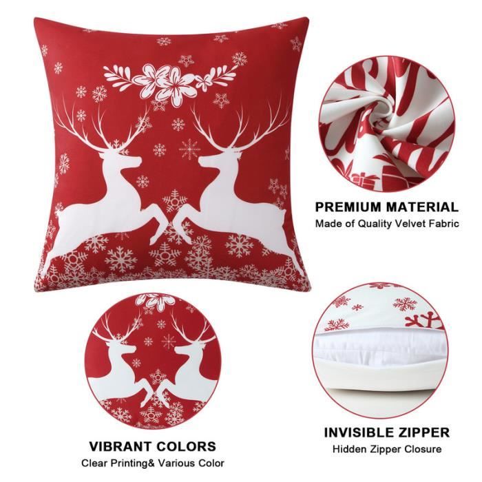 Housses Coussin Noël 45x45 Cm - Lot De 2 En Velours, Motif Sapin, Blanc Crème, Lavable Machine