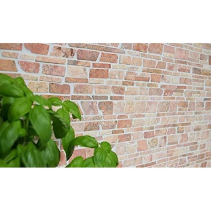 Mosaïque Marbre Rouge Et Beige – Brickmosaik Biancone Rouge – MOS40-02 – 10 Pièces