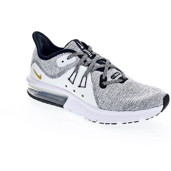 Baskets Nike Air Max Sequent 3 Garcon Gris Synthetique Plat Lacets
