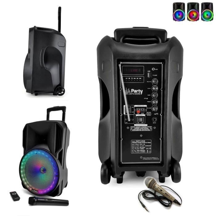 Enceinte SONO DJ Gemini 1000W, sur Batterie, Microphone, SONORISATION PA,  USB/Bluetooth/AUX/SD Portique Lumières Xperformer LED