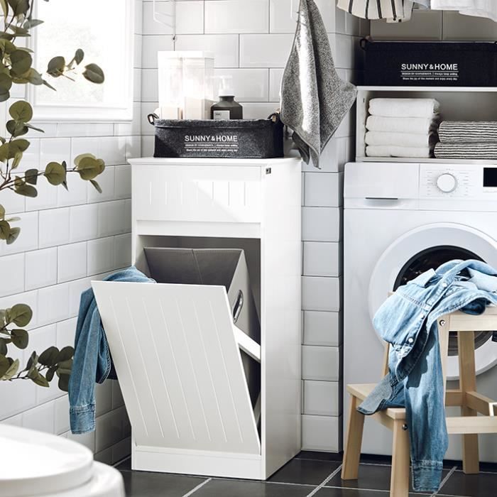 SoBuy BZR110-W Meuble Bas de Salle de Bain, Commode de salle de bain avec 1 Tiroir et 1 Panier à ...