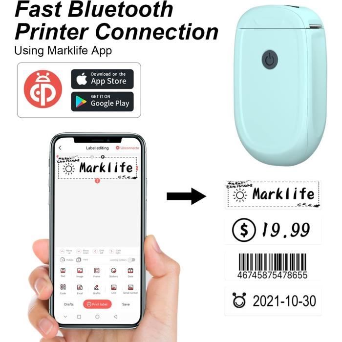 Imprimante d'étiquettes, Mini Étiqueteuse Auto-adhésive Bluetooth