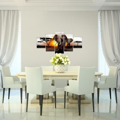 Kit De 5 Tableaux Imprimés Sur Toile - Thème éléphants D'Afrique, Dimensions 110x60 Cm Chacun, Neuf