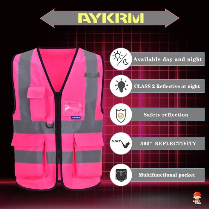 Gilet Haute Visibilite Rose Grande Taille 4Xl 5Xl Gilet De Securite Homme Avec Poche Devant Avec Des Bandes Reflechissantes U u226 Cdiscount Auto