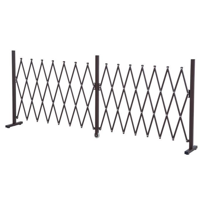 Barrière Outsunny Barrière extensible rétractable barrière de sécurité 250L  x 31l x 104H cm alu métal chocolat