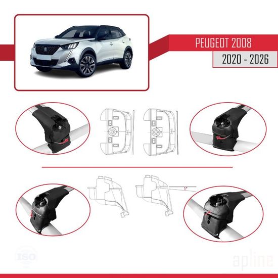 Barres de Toit - Peugeot - 2008 - Aluminium - Gris - Compatible 2013