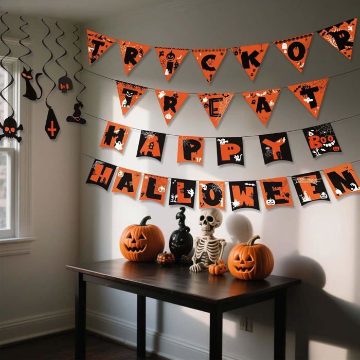 Guirlande Halloween En Spirale - 12 Pièces Tourbillons Suspendus Avec Fantômes, Citrouilles, Pour Décorer Maison, Fête