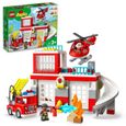 LEGO 10970 DUPLO La Caserne Et L’Hélicoptère des Pompiers, Jouet de Camion, Motricité, Grandes Briques, Cadeau Enfants Dès 2 Ans-0