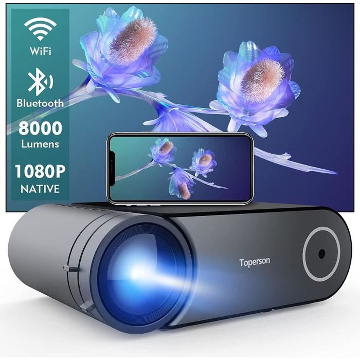 Videoprojecteur WiFi Bluetooth, avec Audio Dolby, Native 1080P