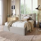 OKWISH Lit Simple Rembourré Hydraulique 90 X 200 cm, Sommier Moderne À Lattes En Métal Avec Espace De Rangement, Gris Clair, Sans Matelas