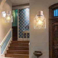 MOGOD LOT DE 2 Applique Murale Industriel Cage en Métal Blanc E27 Vintage Lampe design Simple pour Couloir Salon