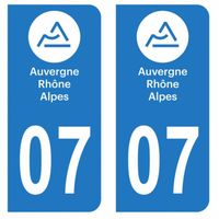 Lot 2 Autocollants Stickers plaque immatriculation voiture auto département 07 Ardèche Logo Région Auvergne-Rhône-Alpes