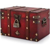 Boîte de rangement en bois rétro avec serrure, coffre au trésor en bois avec cadenas de pirate, boîte en bois, ornements décoratifs