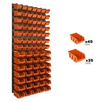 Lot de 81 boîtes XS et S bacs a bec orange pour système de rangement 58 x 117 cm au garage