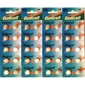 PILES EUNICELL - Lot de 40 piles AG10 LR1130 LR54 1,5 vo