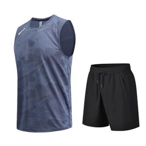 ENSEMBLE DE SPORT Ensemble de Vêtement Homme Sport - Respirant - Bleu - Fitness - T-shirt Imprimé et Short avec Poches