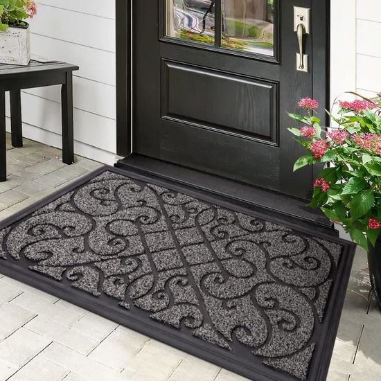 Lot De 2 Tapis Couloir + Paillasson Athens Design - Gris/Noir - Antidérapant - Neuf
