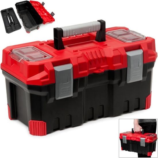 HDG Boîte à outils en plastique de 48,2 cm (19 po) avec loquets en