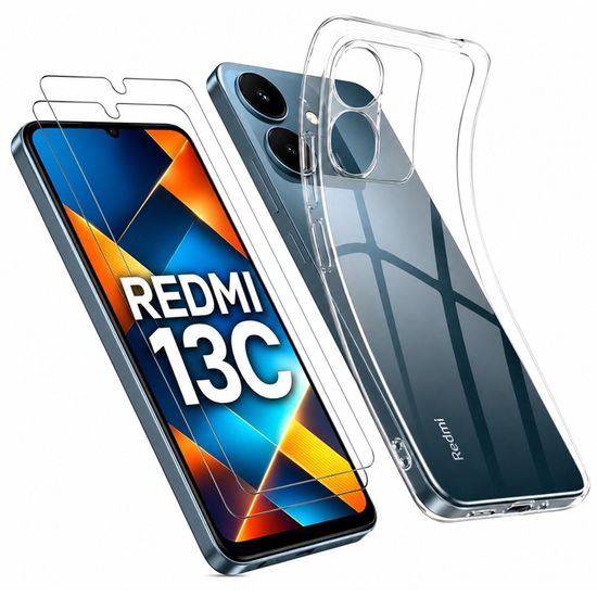 Coque Transparente + 2 Protections Verre Trempé Pour POCO C65 / REDMI 13C - Slim Et Antichoc