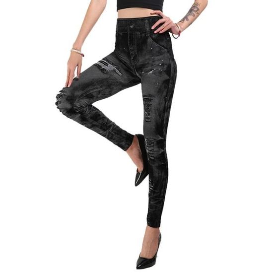 Legging imitation jeans taille haute sales
