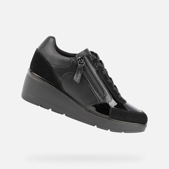Baskets Geox Fille D Ilde C - Sneakers Respirantes Semelle Compensée 6cm, Cuir Métallisé Et Velours