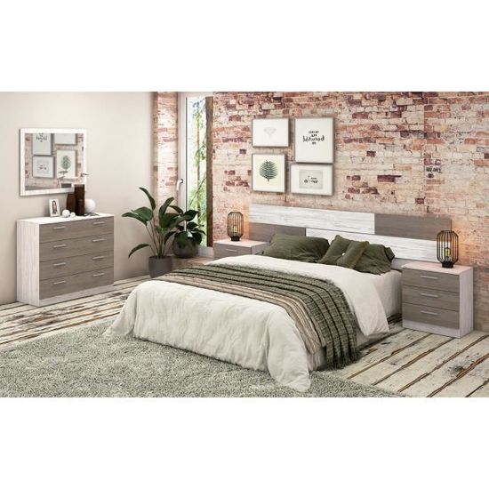 Ensemble Chambre À Coucher, Tête De Lit Avec LED + 2 Tables Chevets Chiffonnier Miroir Mural Ensemble Chambre À Coucher, Tête De Lit Avec LED + 2 Tables Chevets Chiffonnier Miroir Mural