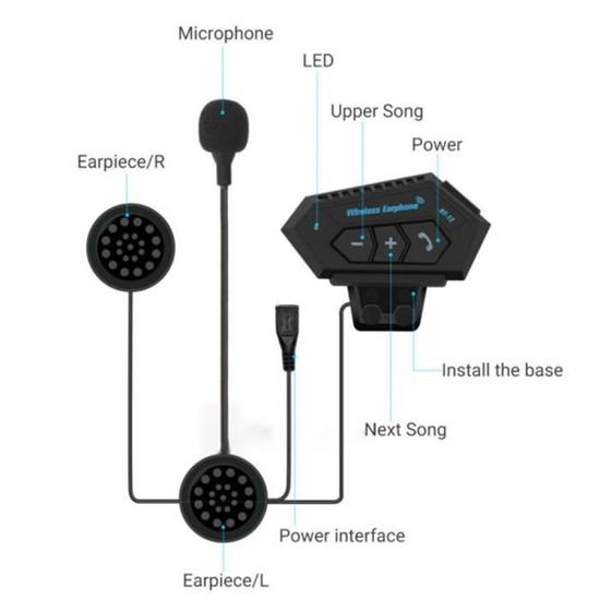 Bt12 Casque de moto Bluetooth 5.0 Casque Bluetooth Casque Écouteur Sans Fil  Casque Mains Libres Lecteur de musique Pour Moto