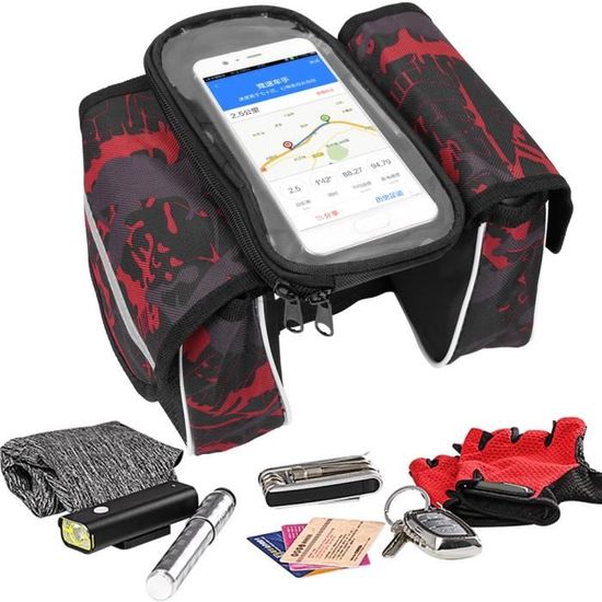 Sacoche De Cadre Vélo étanche - Porte-téléphone Tactile 6,5" - Réfléchissant - Noir
