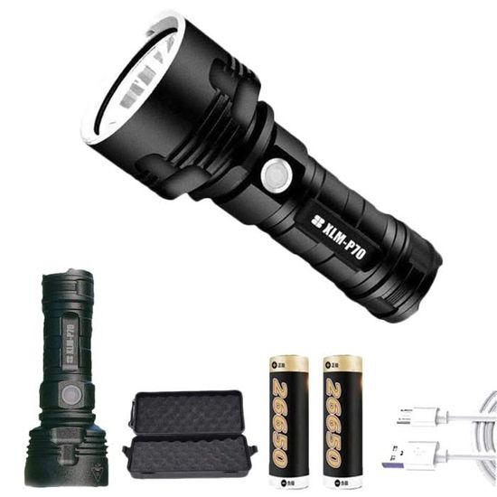 Lampe de poche étanche LED haute puissance USB, Ultra lumineuse 3 modes