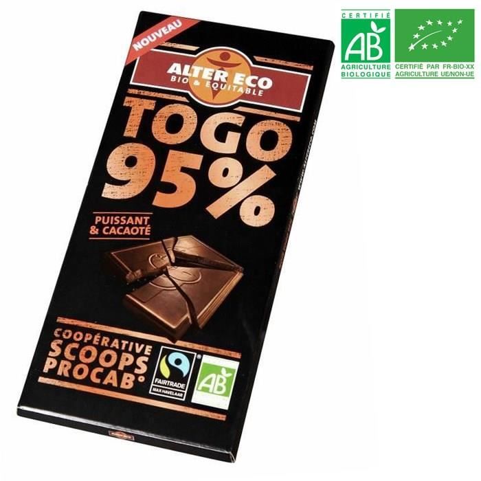 ALTER ECO Chocolat Noir Togo 95% Bio 90g