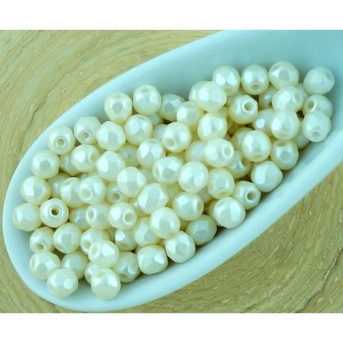 100pcs Pastel Blanc Nacré Crème Légère et Ronde à Facettes Feu Poli Petite Entretoise de Verre tchèque Perles de 3mm