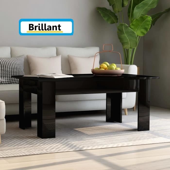 Table Basse De Salon Laquée 100x60cm NOIR Brillant (aggloméré) Design Rectangle