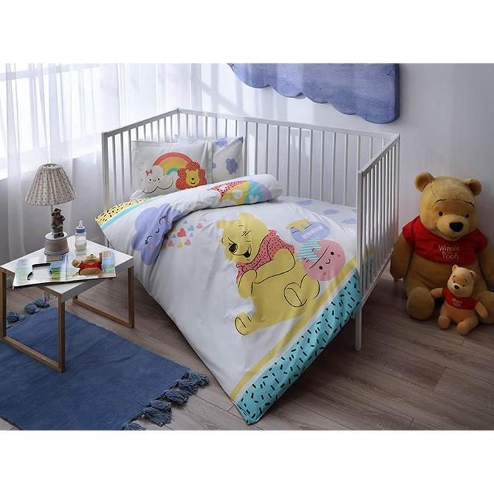 100% coton bio doux et Sain Lit pour bébé Housse de couette Lot de 4 pièces, Parure de lit de Winnie l'Ourson Hunny