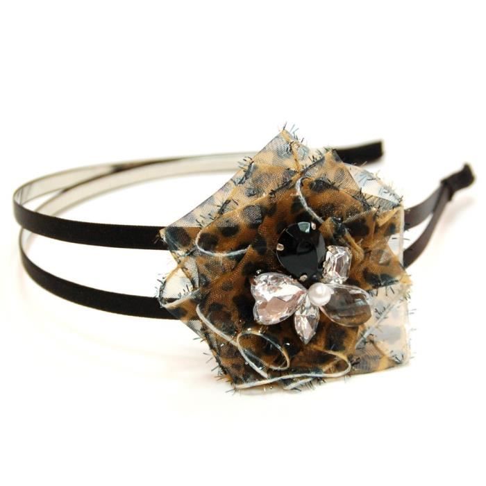 accessoires cheveux - Serre tête/headband perlé double rangs - leopard