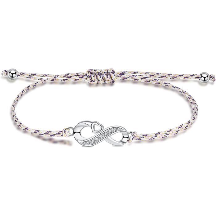 Yinsen Bracelet Infini Amour en Femme Argent 925 avec zircon, bracelets Corde tressee coloree Fait Main Personnalise, Bijoux