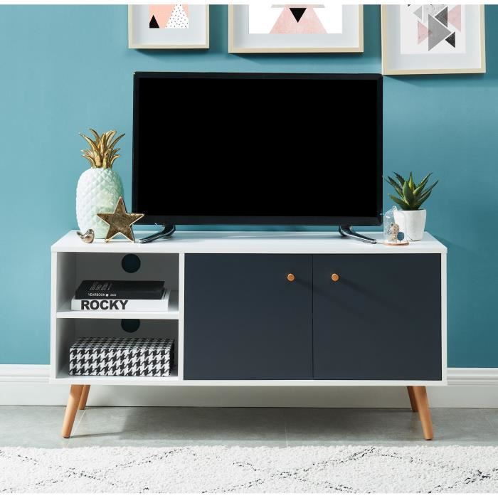 MAX Meuble TV scandinave - blanc et gris - L110cm