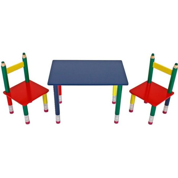 Table deux chaises multicolores chambre d'enfant bois design du crayon meuble appartement