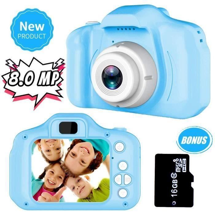 Appareil Photo Enfant,Électronique Jouets 3-8 Ans Garçons , 8MP Vidéo Record avec Carte TF 16 Go Bleu Cadeaux Anniversaire Noël