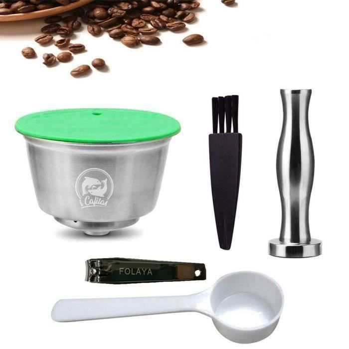 4 Pcs de Capsules Filtre à Café Réutilisables pour Dolce Gusto, avec 1 Cuillère À Café, 1 Pinceau & 1 Tampon Café Ro61522