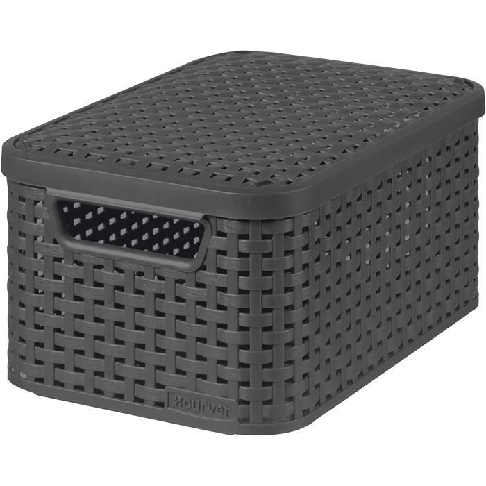BOITE DE RANGEMENT BAC DE RANGEMENT CURVER - Rangement Style Aspect rotin S + couvercle, Anthracite, Storage Others, 29,1x19,8x14