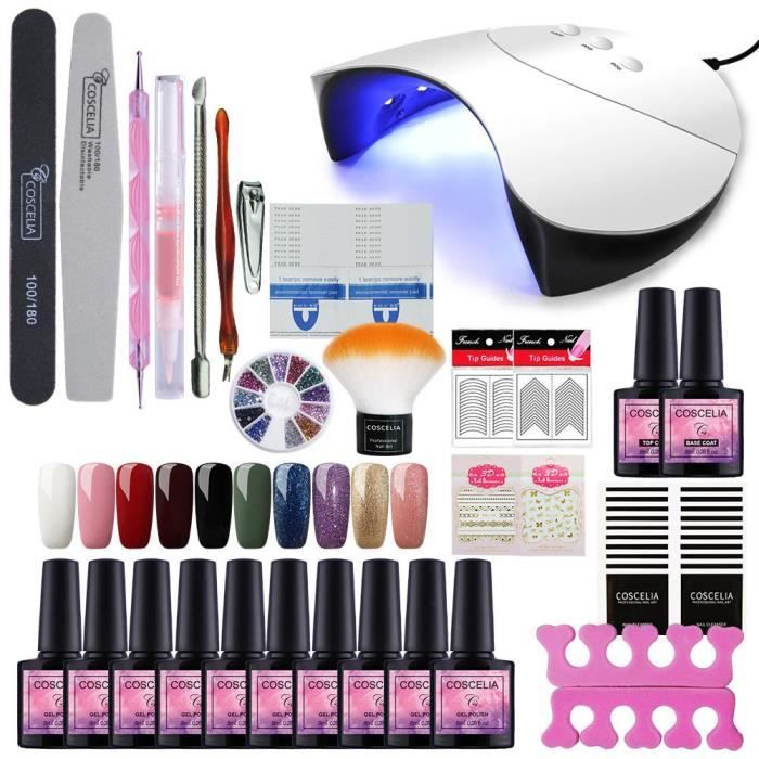 Coscelia Kit 10pc Vernis Semi Permanent 36W LED/UV Lampe Sécher-Ongle Nail Gel Brosse Accessoires N Art DIY Outils Manucure Complet