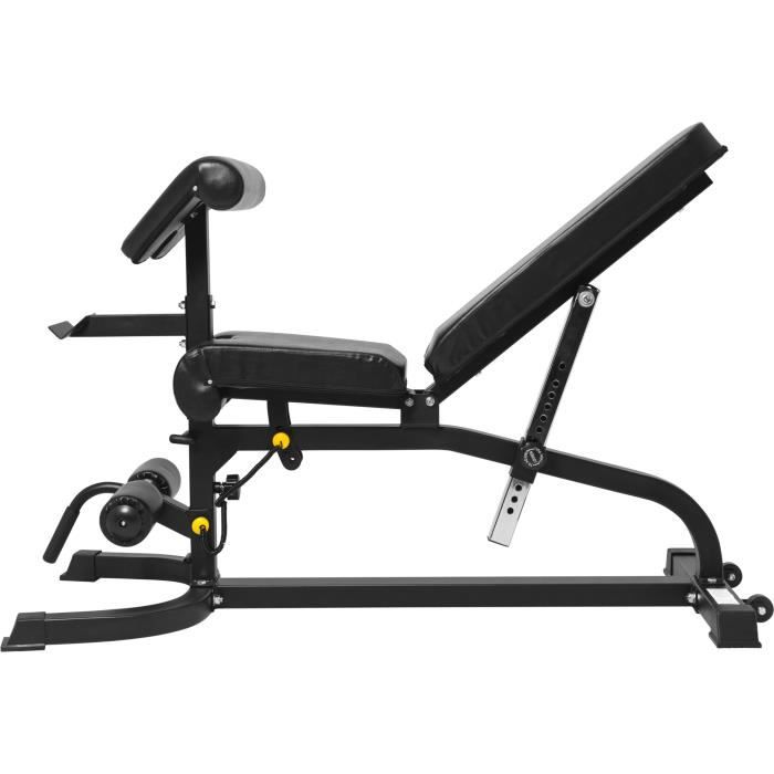 Banc multi positions avec accessoire jambes et Curl adapté à une utilisation intensive à domicile
