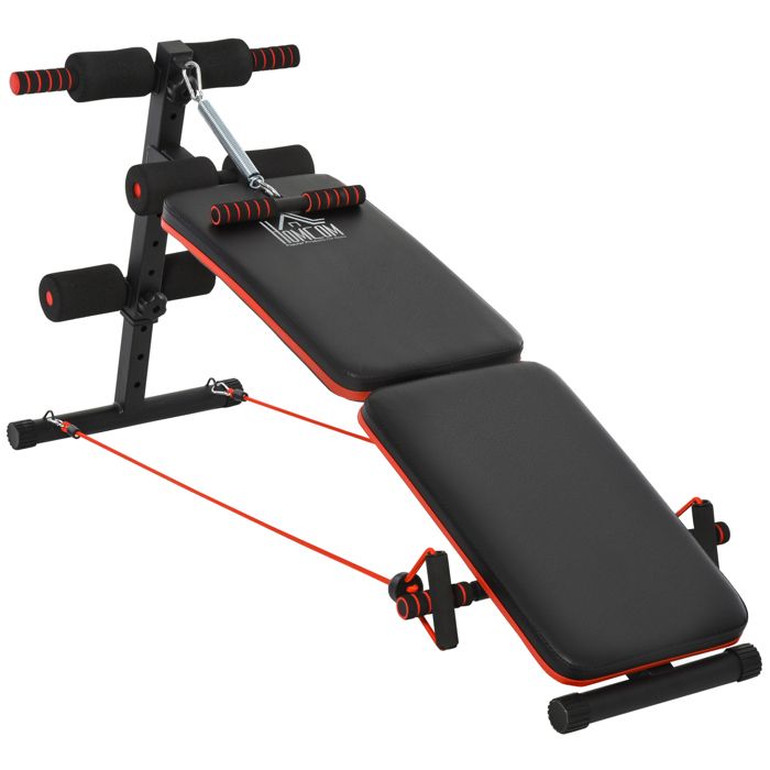 Banc de musculation pliable multifonction banc Fitness sit-up sangles d'extension latérales + ressort traction acier simili cuir
