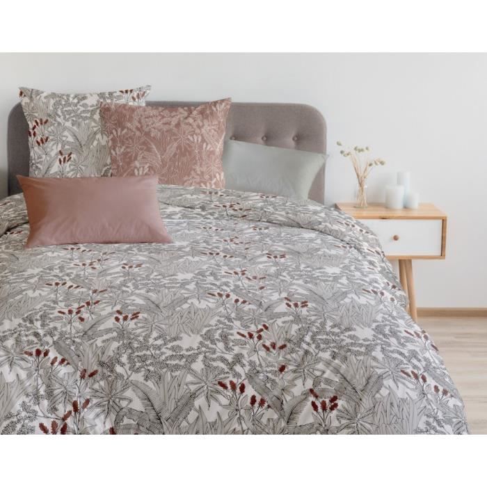 Housse de Couette 3 Pièces - 100% Coton 57 Fils - 2 Personnes 220x240 cm - CURTIBA Beige taupe Blanc