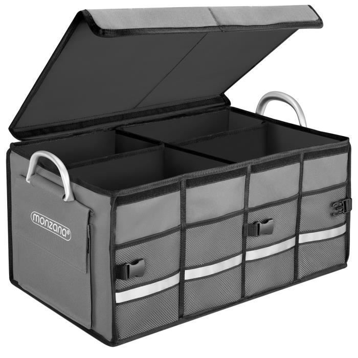 Organisateur de Coffre de Voiture Gris Couvercle 63l Rigide Pliable Parois renforcées Sac de rangement voiture